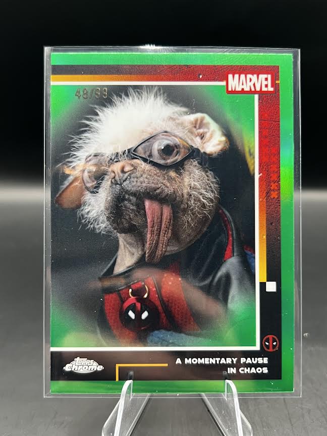 2025 Topps Chrome Deadpool A Momentary Pause in Chaos Green Refractor 48/99