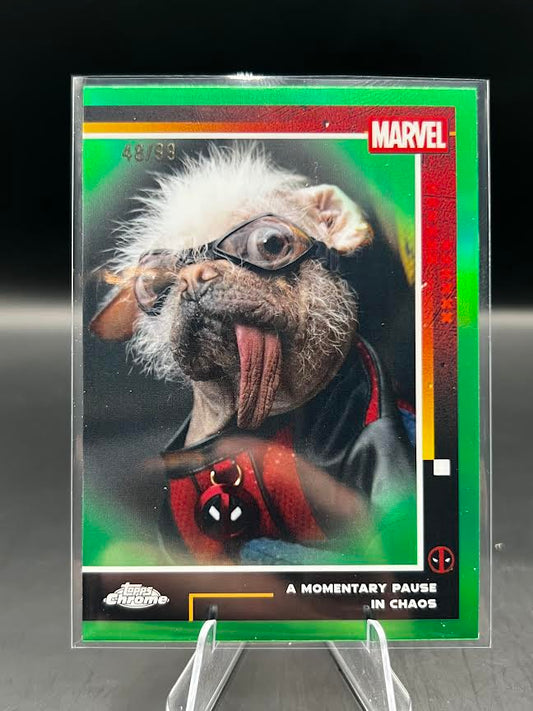2025 Topps Chrome Deadpool A Momentary Pause in Chaos Green Refractor 48/99