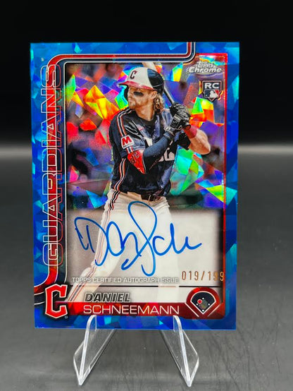 2025 Topps Chrome Daniel Schneemann Blue Sapphire Autograph 019/199 front