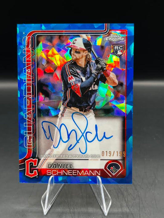 2025 Topps Chrome Daniel Schneemann Blue Sapphire Autograph 019/199 front